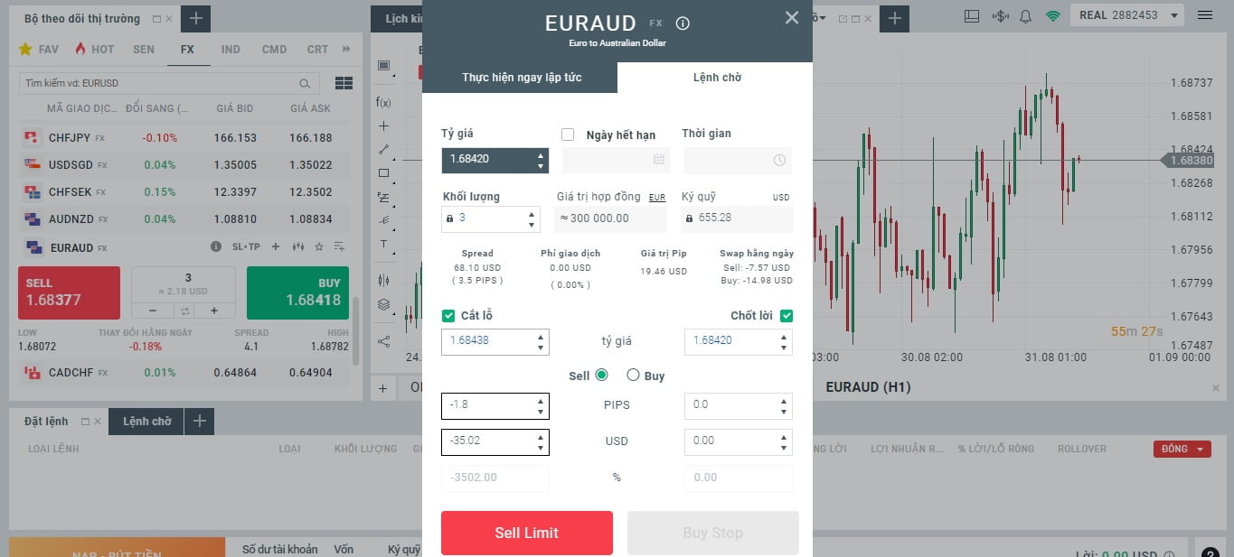 Giao dịch cặp tiền EURAUD tại xStation 5